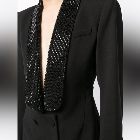 ❌SOLD❌AREA Crystal Embellished Virgin Wool Tuxedo Dress in Black, Size 2, NWT - Picture 8 of 17